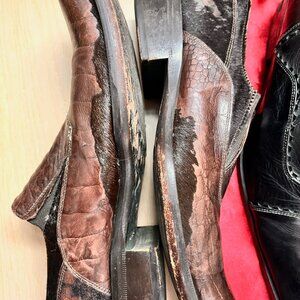 Jo Ghost Exotic Leather Slip-Ons –Rare–Unique Cowhide / Embossed Leather Mix